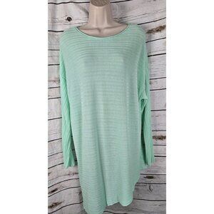 Eileen Fisher Aqua Asymmetrical Knit Sweater Tunic Top 1X Ribbed Tencel